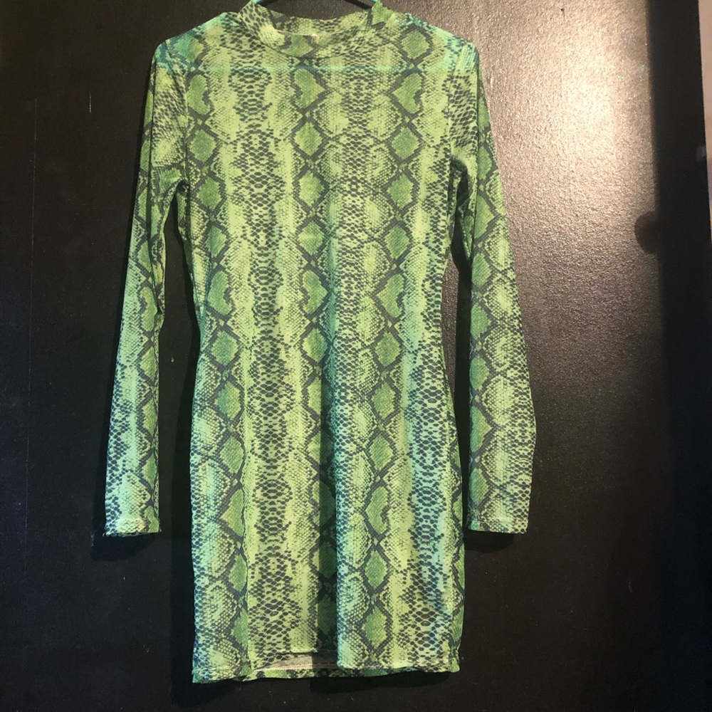 Green snake print dress sheer - Picture 4 of 4